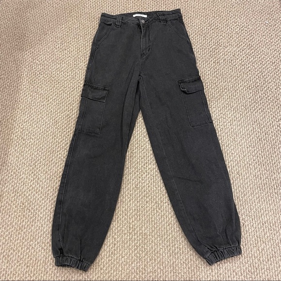Pacsun high waisted boyfriend cargo Jean Joggers Black 0178 - Picture 3 of 10